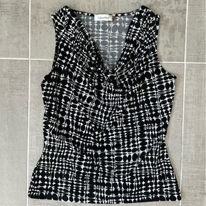 Calvin Klein geometric print black and white sleeveless blouse, size PS